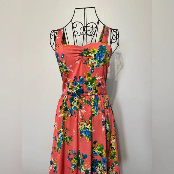 Coral Floral Sundress - Size S - Picture 2 of 4